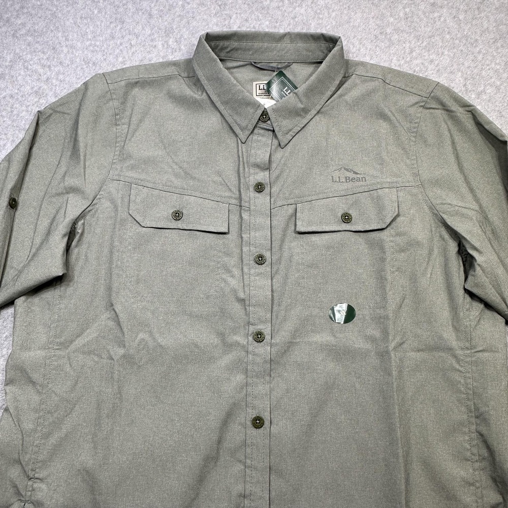 LL Bean Shirt Women XL Deep Olive NFZ Long Sleeve Button Outdoor Hiking Pockets - Picture 6 of 16